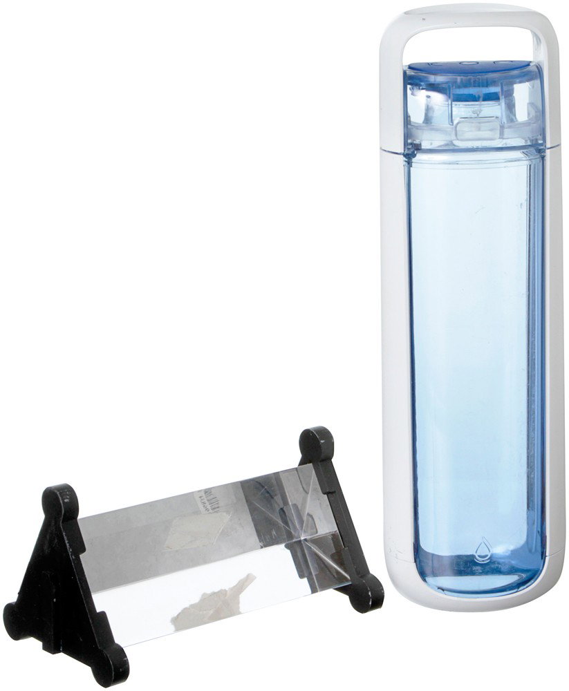 Iron Man 2 Backup Clorophyll Canister & Prism: Production Description: Backup water bottle Tony Stark uses through the film while drink a chlorophyll solution trying to stop the effects of palladium poisoning from his arc reactor. Set also includ