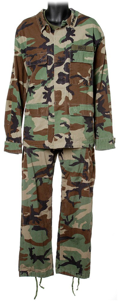 The Incredible Hulk General Ross Camo Uniform: Production Description: Camo uniform worn by General 'Thunderbolt' Ross at the experiment that created the Incredible Hulk. Technical Description: Grey Nike thermal long sleeved shirt with faux muscle