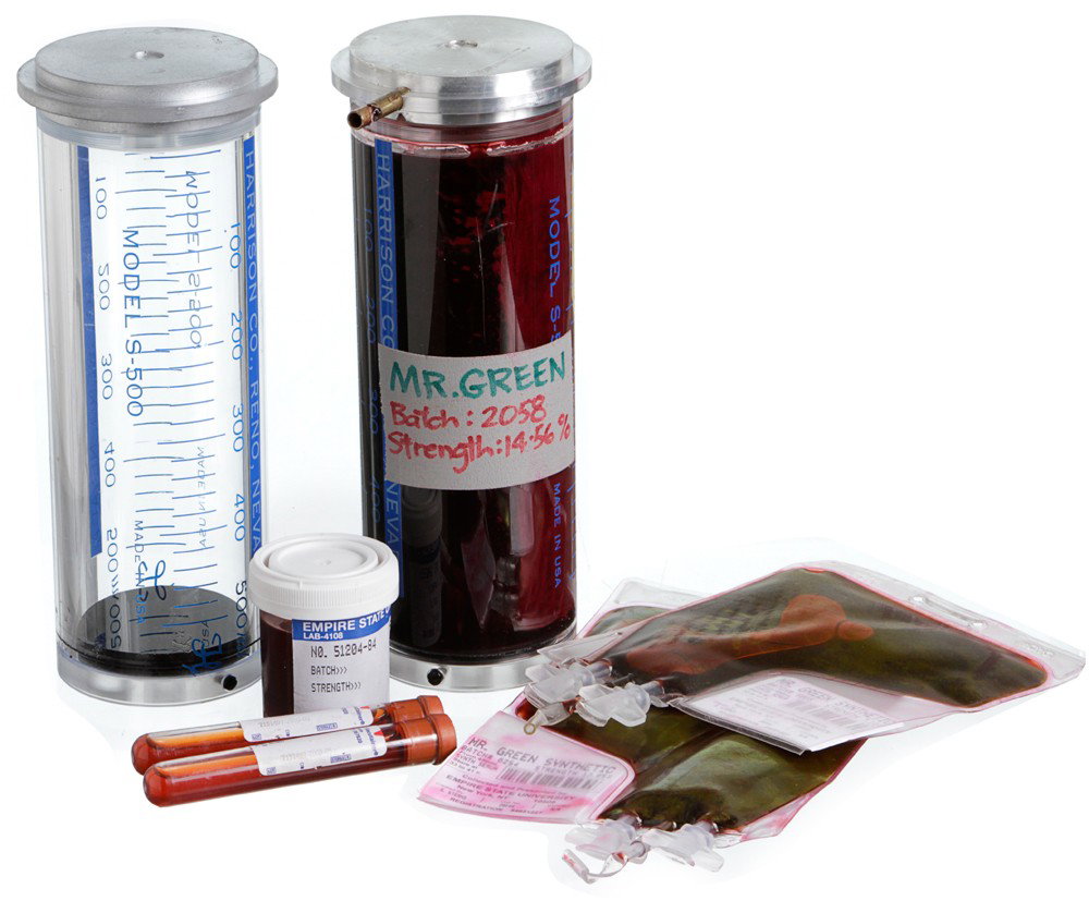 The Incredible Hulk Mr. Greens Synthesized Blood : Production Description: Overly enthusiastic about the potential to cure mankind of all diseases and frailties, Dr Samuel Sterns (Tim Blake Nelson) synthesized the small amount of blood given to him by