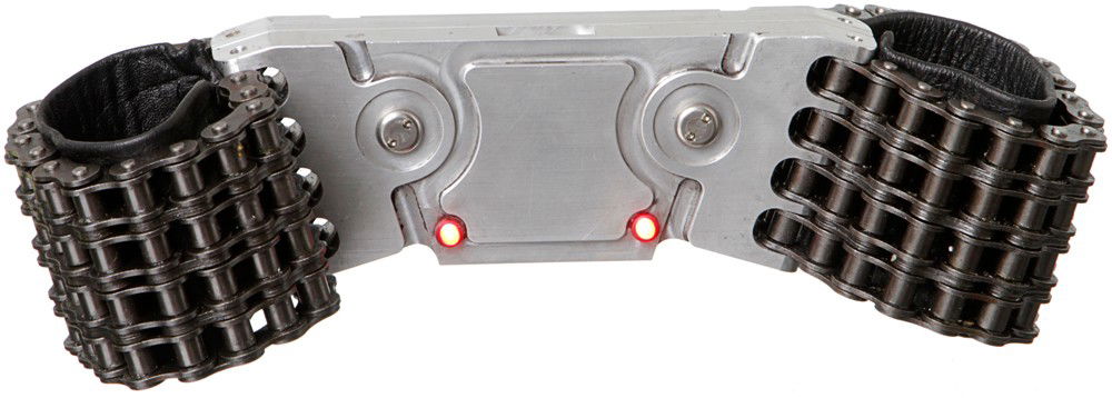 The Incredible Hulk Bruce Banners Magnetic Cuffs: Production Description: Once Emil Blonsky subdued Bruce Banner in Dr Sterns lab, Bruce was placed in these 'magnetic handcuffs' designed to be extremely difficult to escape from. Worn by actor Edward