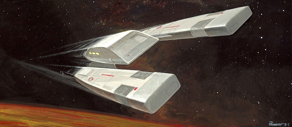 Star Trek Vulcan Prototype Production Illustration: Production Description: Painting of a Vulcan prototype production illustration from Star Trek: The Motion Picture. This illustration was done by ANDREW PROBERT in 1978 and is signed by the artist in
