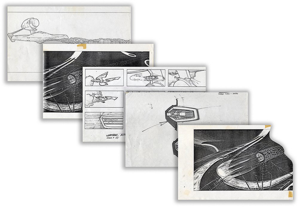 Star Trek: The Motion Picture Illustration Set: Production Description: Set of four printed illustrations from Star Trek: The Motion Picture. The first depicts the alien ship "V'Ger", the second depicts the Enterprise with it's crew walking over th