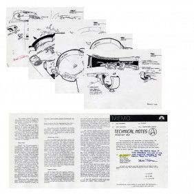 Star Trek: TNG Concept Artwork And Technical Notes: Production Description: Copies of original artwork designs for the starship Enterprise-D by Bob Justman and Rick Sternbach. Includes two copies of technical notes with hand written notes by Andy Prob