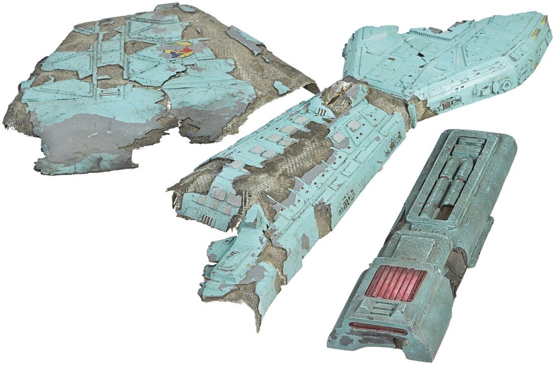 Star Trek: Deep Space Nine Destroyed Klingon Vor'cha: A set of three pieces of a destroyed Klingon Vor'cha starship used in the production of Star Trek: Deep Space Nine. The Vor'cha-class attack cruiser was one of the largest and most powerful mainstays 