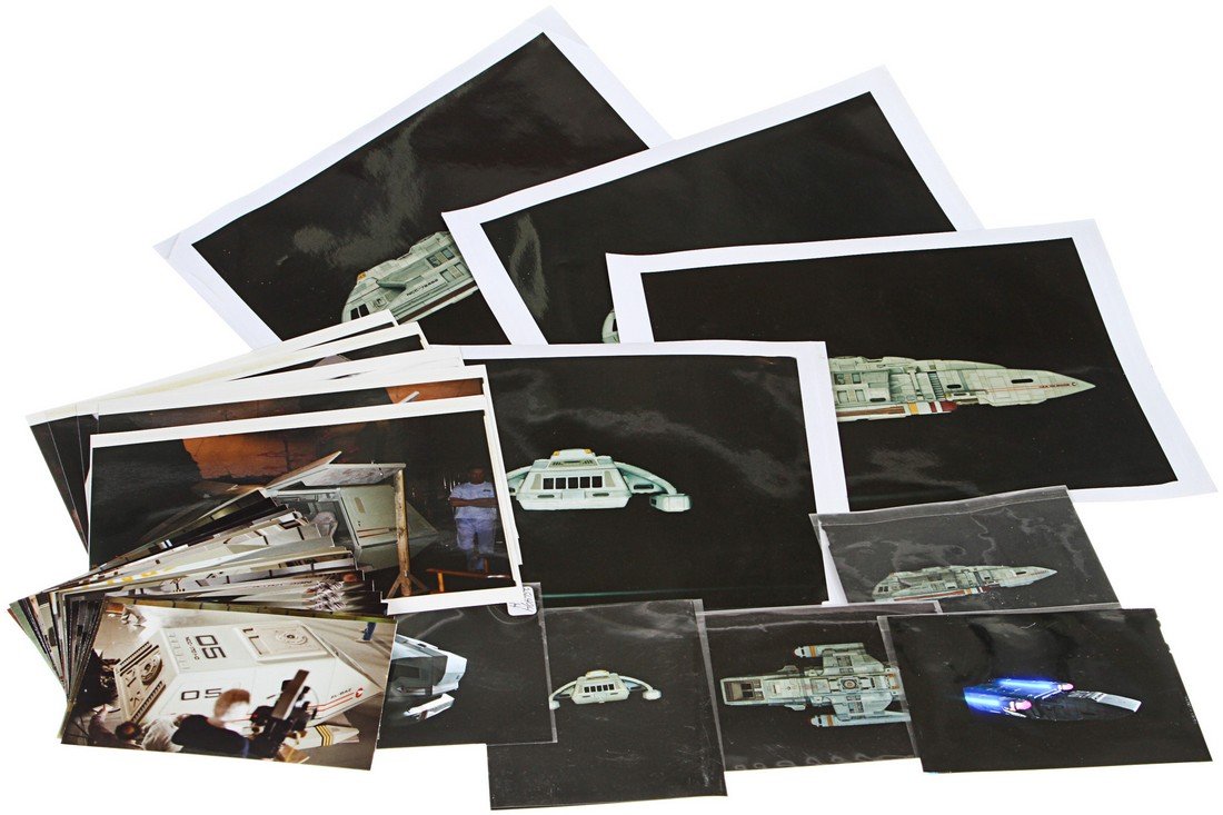 Star Trek Shuttlecraft Production Material Lot: A collection of very rare photographs and slide negatives featuring the Runabout shuttle filming miniatures from Star Trek: Deep Space Nine. This type of production material is very rare, and features