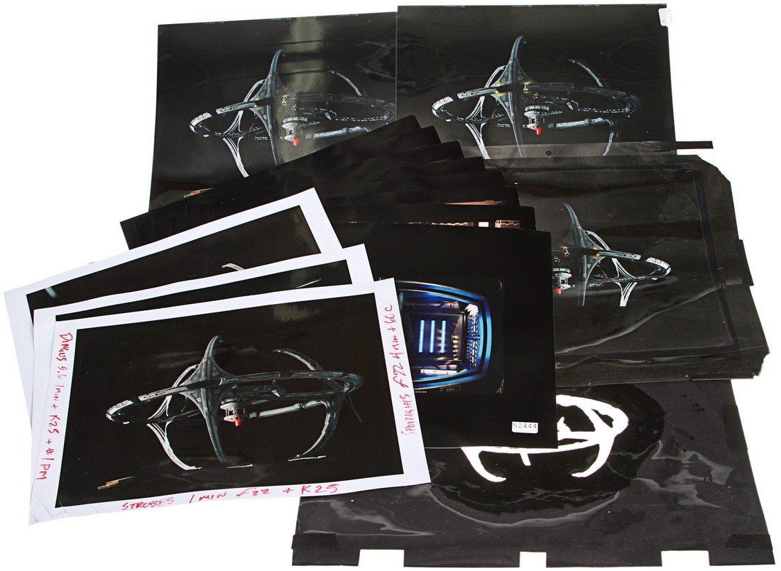 Star Trek: Deep Space Nine Production Material Lot: A set of various photographs and slide negatives featuring the DS9 filming miniature from Star Trek: Deep Space Nine. This type of production material is very rare, and features a behind the scenes lo