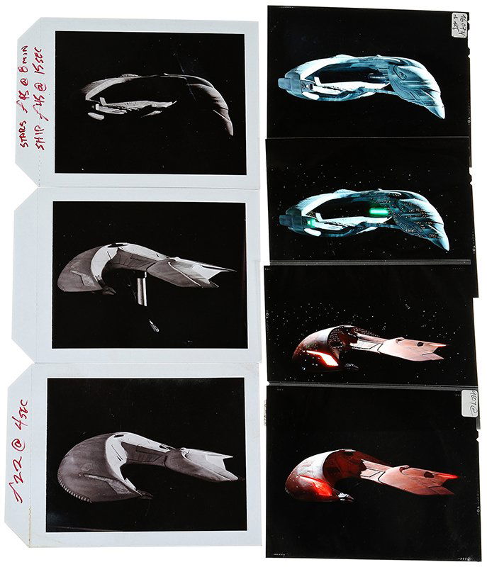 Star Trek: The Next Generation Romulan & Ferengi: Set of rare images of the Romulan and Ferengi ship models featured in Star Trek: The Next Generation. This set features rare behind the scenes images of the ships used by the production. This lot incl