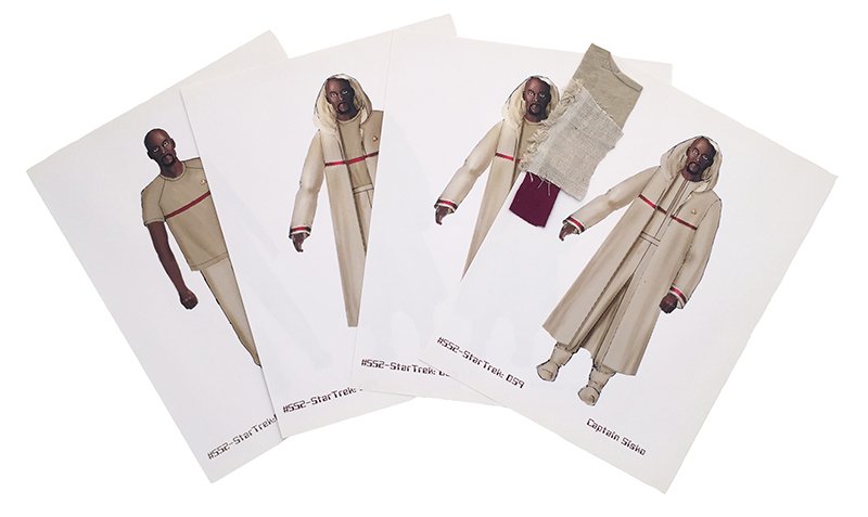 Star Trek: DS9 Captain Sisko Desert Wear Concept Art: Set of concept artwork for the desert Starfleet outfit worn by Captain Sisko in the seventh season of Star Trek: Deep Space Nine. This set features four designs and are printed on 8.5" x 11" white pap