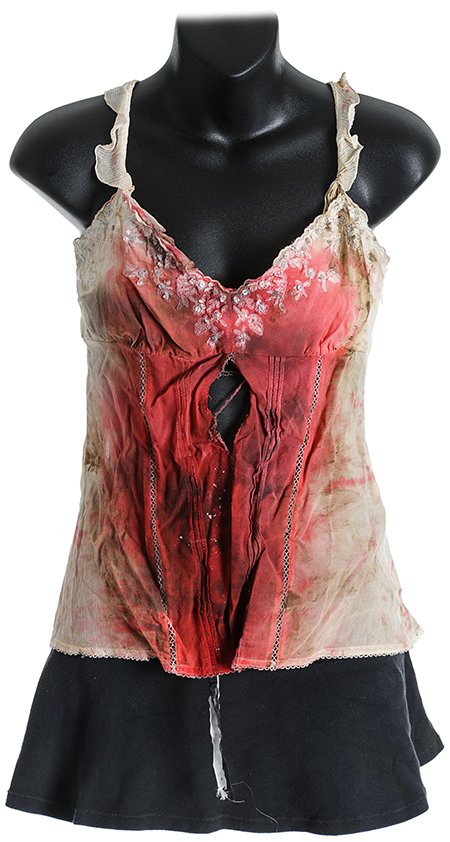 LOST Shannon's Death Costume from "Collision": Shannon's death outfit featured in the Lost episode "Collision". Shannon, actress Maggie Grace can be seen wearing this costume in her final scene as the character. This costume consists of a heavily 