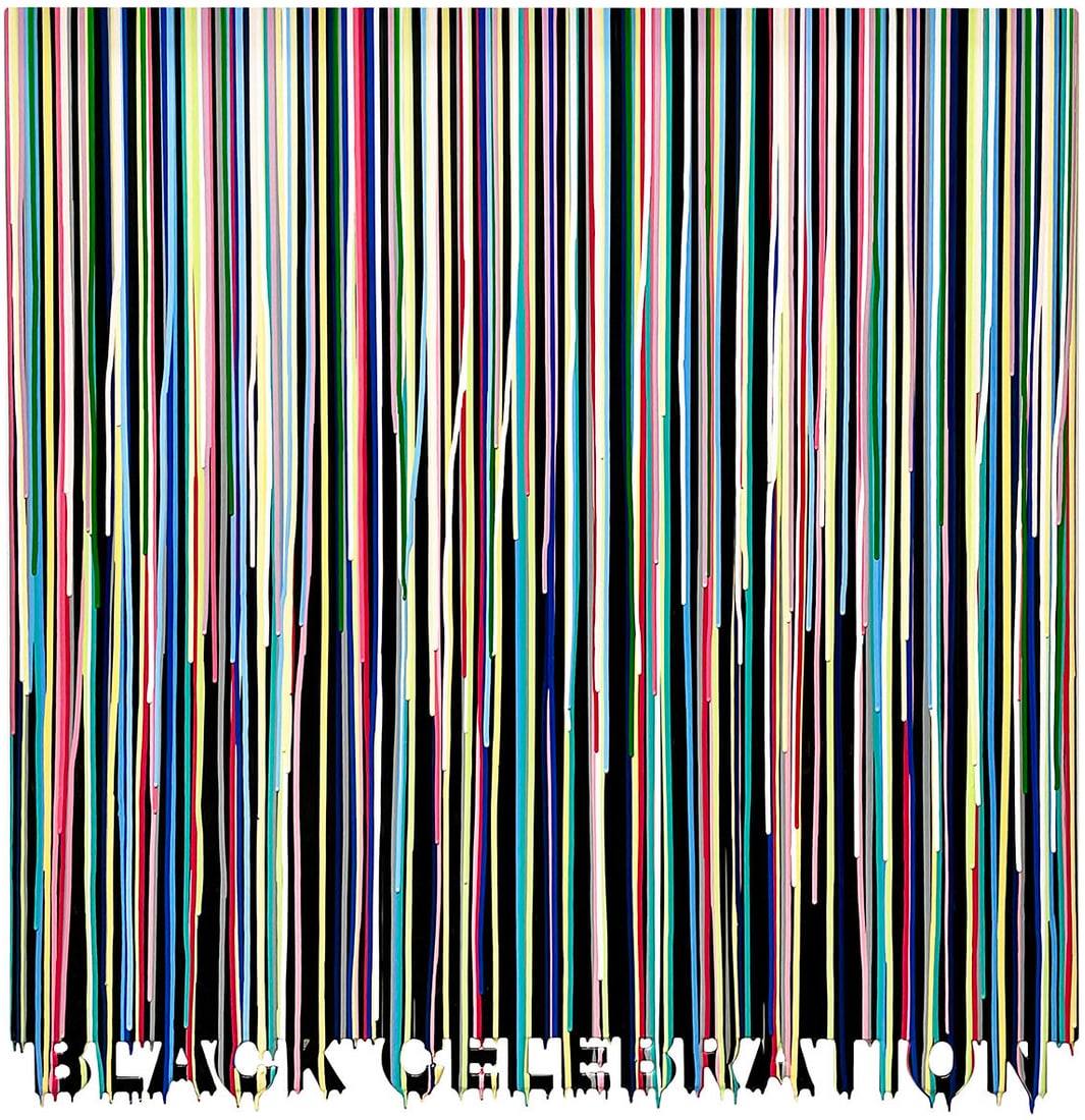 Black Celebration by Gian Garofalo Original Artwork: Black Celebration by Gian Garofalo was created in 2024 and measures 48 x 50 x 2 inches. It is composed of resin and pigments on cradled wooden panel.