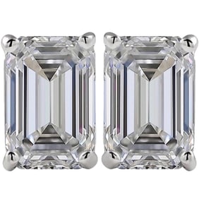 3 Carat Lab Grown Emerald Diamond Stud Earrings 14k White Gold