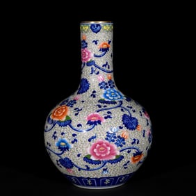 A Rare Blue and White Enamel Flower Pattern Vase