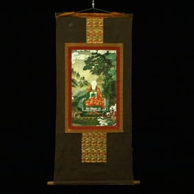 A Rare Brocade Painted Color Statue of Guru Tangka
