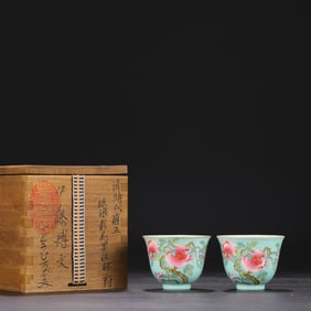 A Pair of Exquisite Enamel Flower and Fruit Pattern Cups