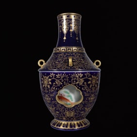 A Rare Famille-Rose Ji Blue Glazed Flower and Fish Pattern Vase
