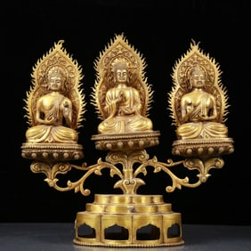 A Rare Gilt Bronze Statue of Sakyamuni
