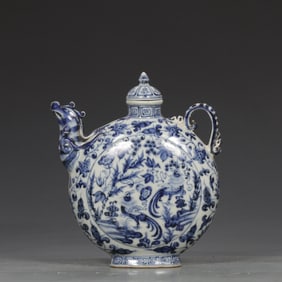 An Exquisite Blue and White Flower and Rooster Pattern Teapot