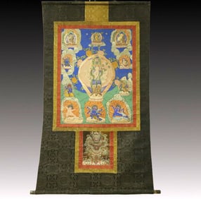 A Rare Brocade Painted Color Statue of Thousand-hand Guanyin Tangka