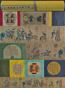 A Chinese Hand Scroll Ink Painting of Character and Story on Silk