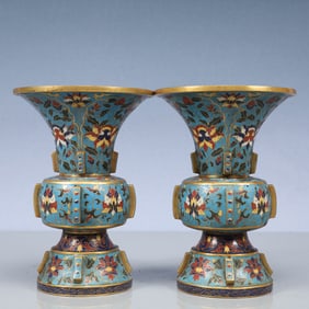 A Pair of Exquisite Cloisonne Lotus Pattern Vases