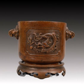 An Exquisite Bronze Dragon Pattern Double-Ears Censer