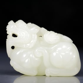 An Exquisite White Jade Auspicious Beast Ornament
