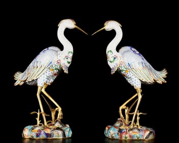 A Pair of Huge Cloisonne Crane Ornaments