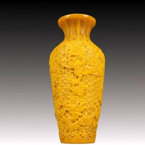 A Precious Coloured glaze Yellow Glazed Auspicious Cloud and Dragon Pattern Vase