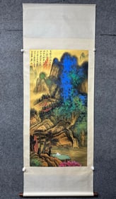 A Chinese Vertical Scroll Ink Painting of Landscape on Paper