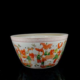 An Exquisite Red and Green Glazed Figure and Story Pattern Vat