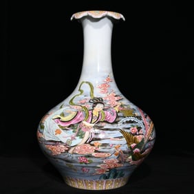 A Rare Famille-Rose Figure and Phoenix Pattern Vase, With Poem