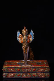 A Rare Bronze Inlaid Dzi Bead Roc Ritual Implement,with Base