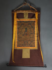 A Rare Brocade Painted Color Statue of Medicine Buddha Tangka