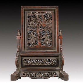 An Exquisite Zitanwood Hollow Character and Story Pattern Table Screen