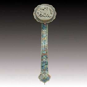 An Exquisite  Cloisonne Inlaid White Jade Auspicious Cloud Pattern Ruyi