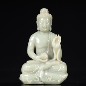 An Exquisite Greenish Jade Statue of Sakyamuni