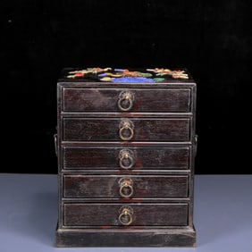 An Exquisite Zitanwood Inlaid Gems Crane Pattern Box