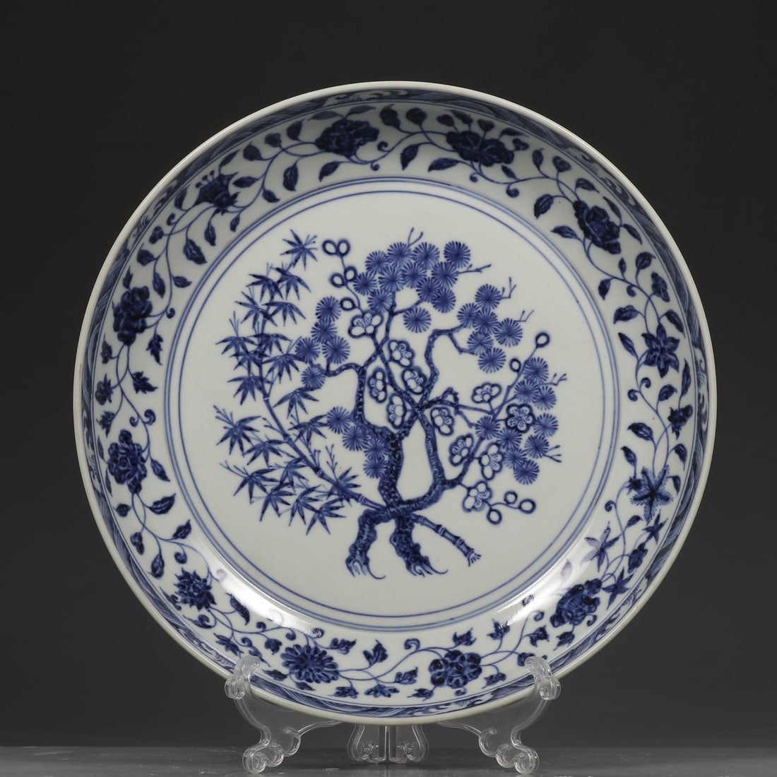 An Exquisite Blue and White Pine, Bamboo and Plum Blossom Pattern Plate (1 of 9)