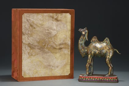 An Archaic Inlaid Gold Bronze Camel Ornament,with Inscription