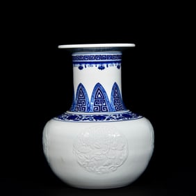 A Rare Blue and White Melon and Fruit Pattern Vase