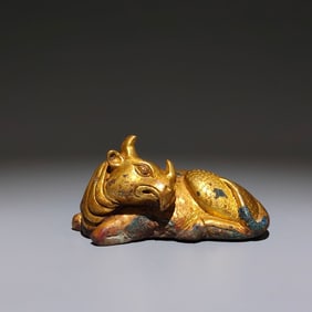 A Rare Gilt Bronze Rhinoceros Ornament