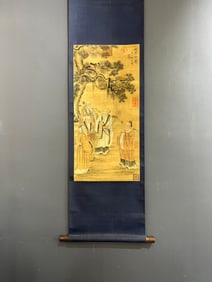 A Chinese Vertical Scroll Ink Painting of Character and Story on Silk