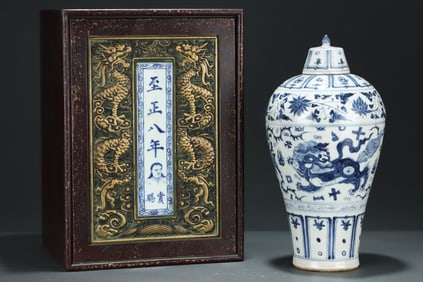 A Rare Blue and White Lotus and Lion Pattern Bottle