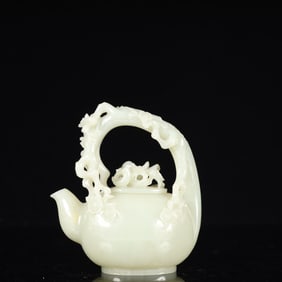 An Exquisite White Jade Flower and Bird Pattern Teapot