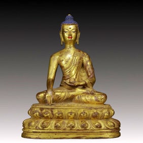 A Solemn Gilt Bronze Statue of Manjusri