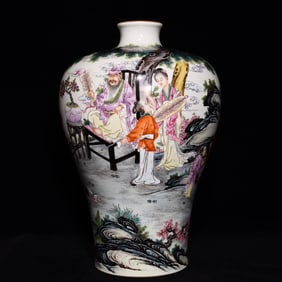 A Rare Famille-Rose Character and Story Pattern Vase, With Poem