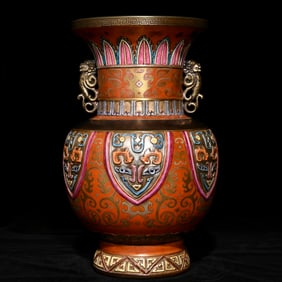 A Rare Bronze Luster Gilt Beast-Face Pattern Double-Ears Vase