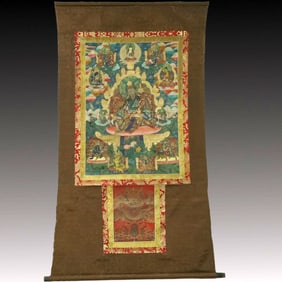 A Rare Brocade Painted Color Statue of Padma Sambhava Tangka