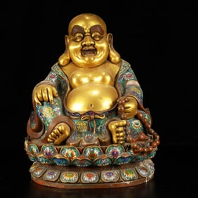 A Huge Cloisonne Lotus Pattern Statue of Maitreya Buddha