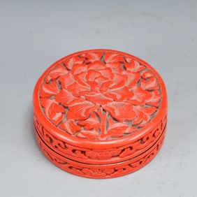 An Exquisite Carved Red Lacquer Flower Pattern Box